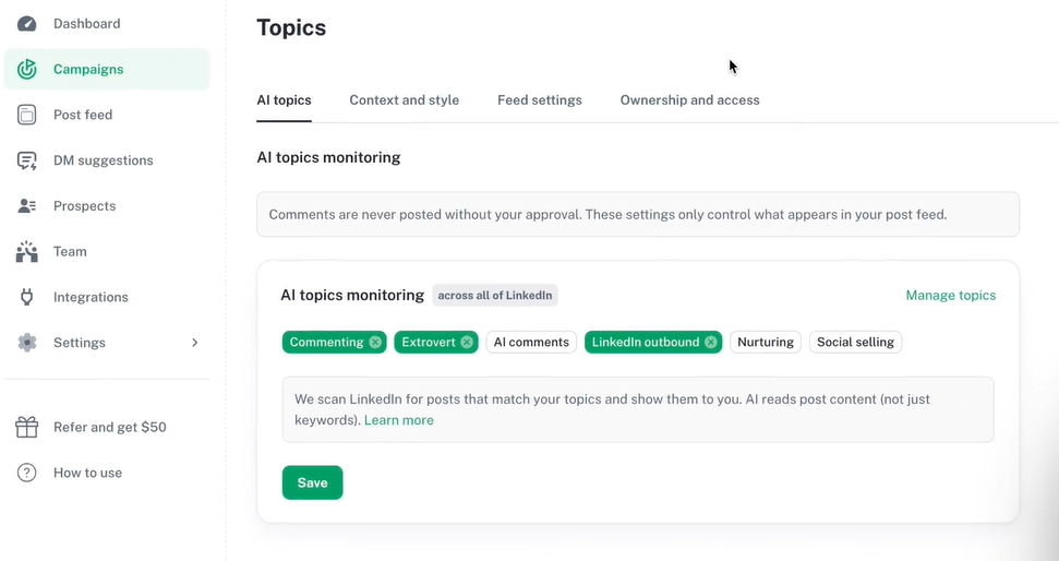 Post Monitoring Using Topic Filters