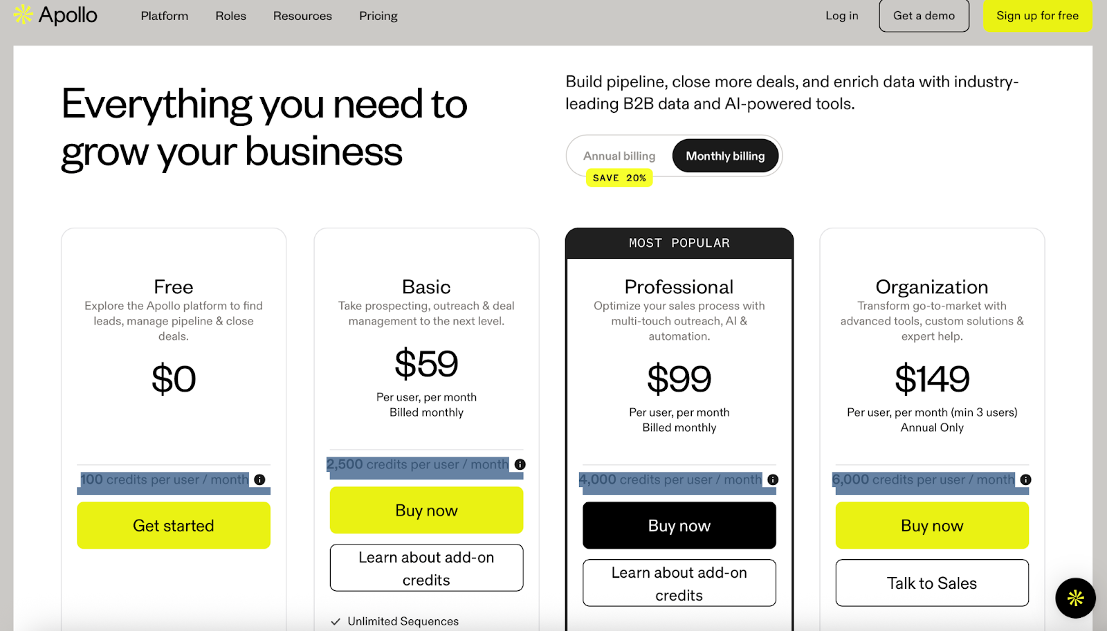 Apollo.io Pricing