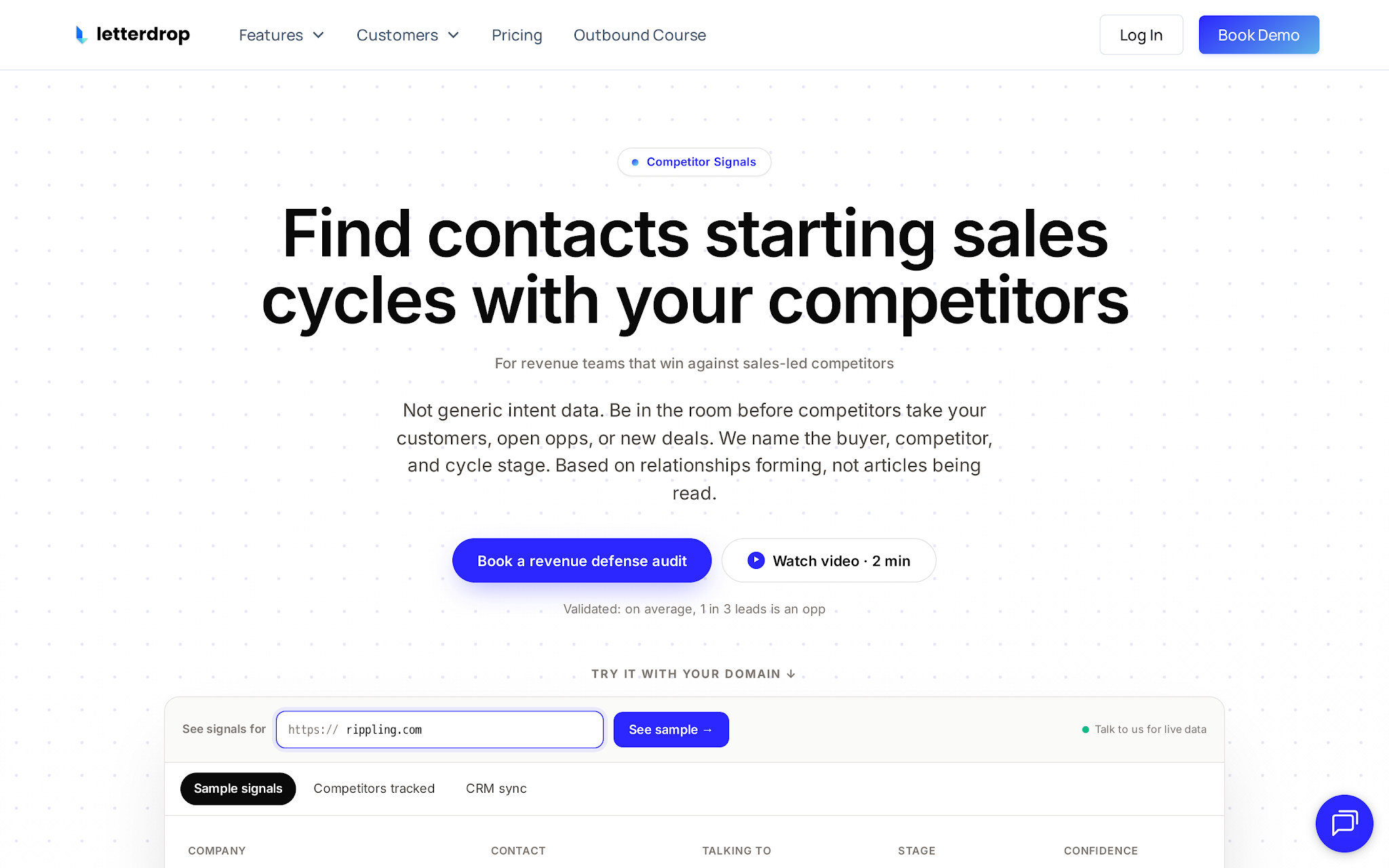 Letterdrop homepage showing competitor-intent positioning