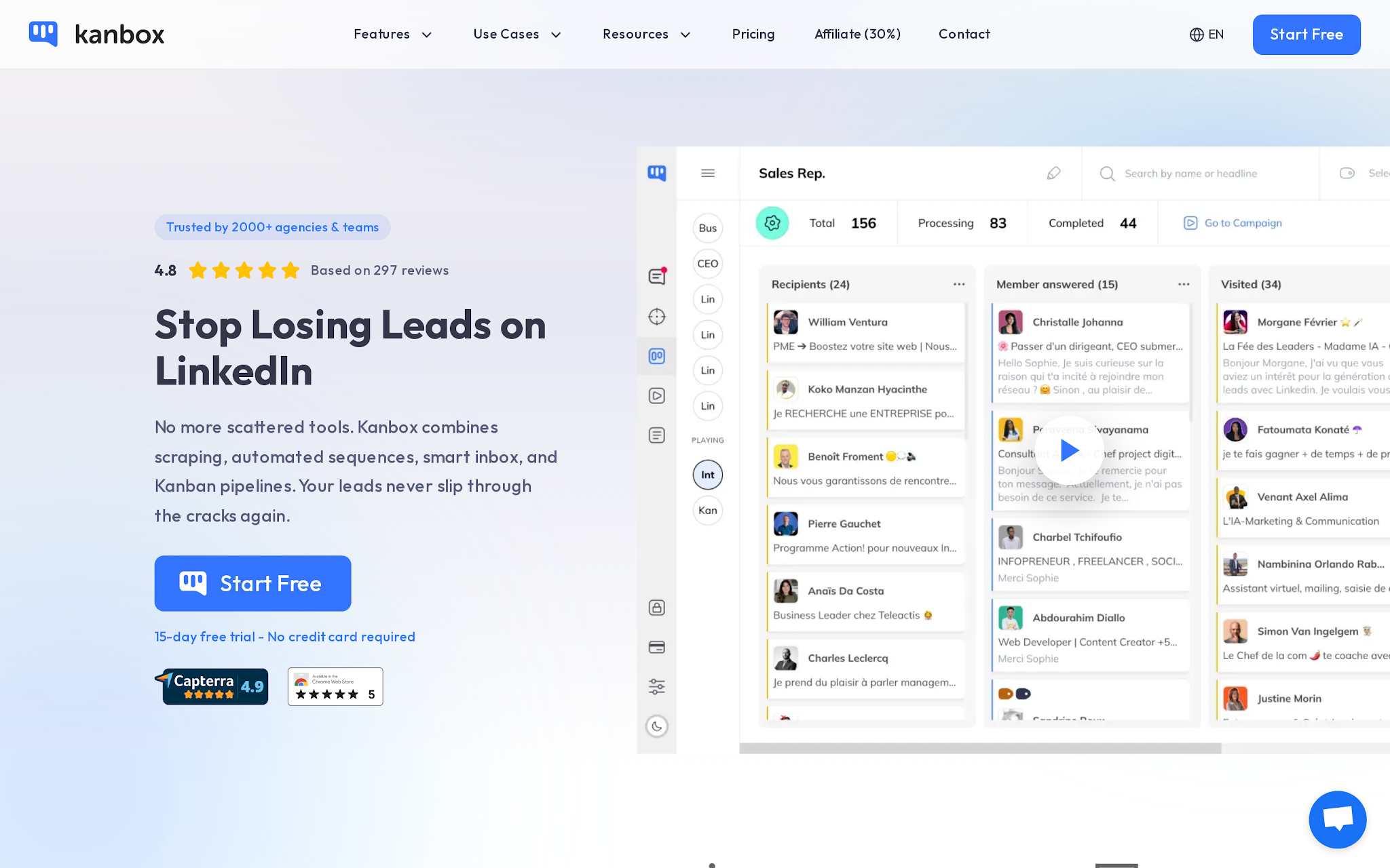 Kanbox LinkedIn prospecting product page