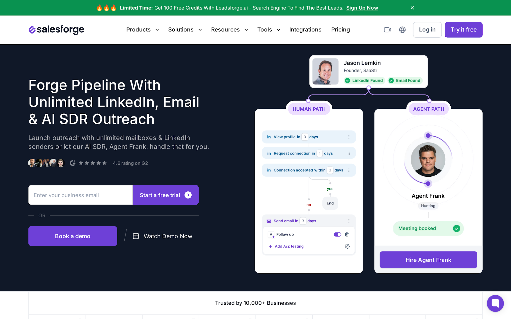 Salesforge positions cold email, LinkedIn, AI SDR outreach, and infrastructure as one Forge Stack