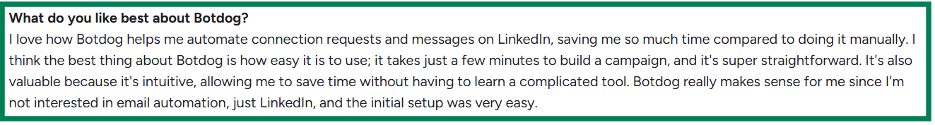 Botdog G2 review about LinkedIn automation