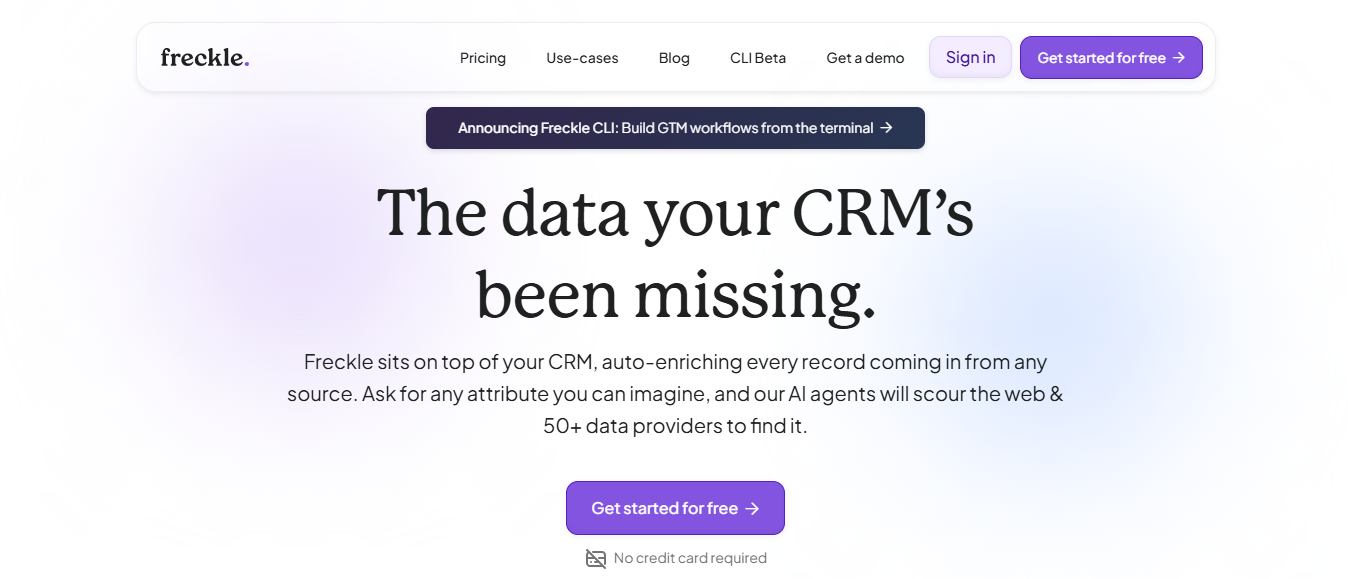Freckle CRM enrichment homepage