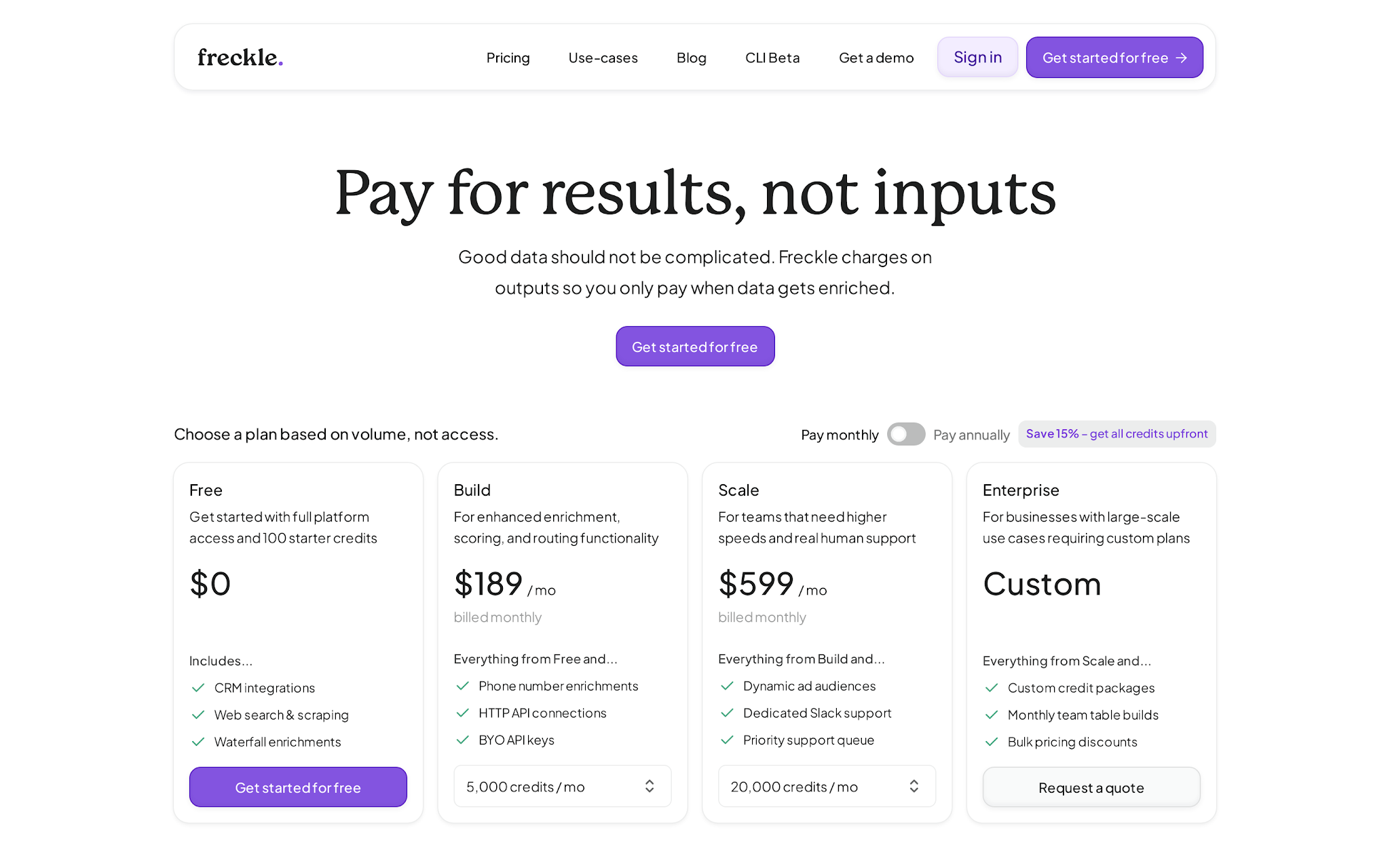Freckle pricing and credit tiers