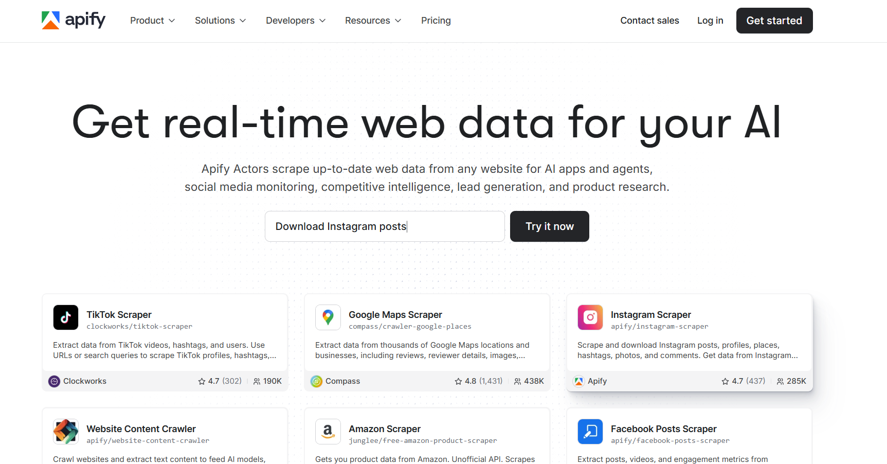 Apify homepage