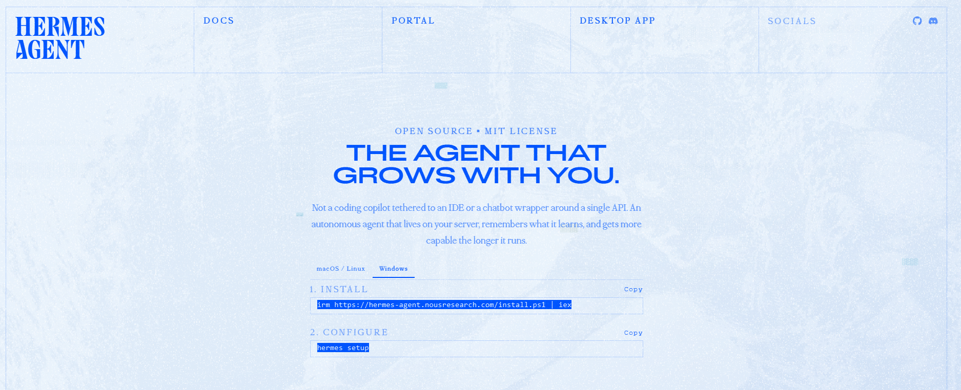 Hermes Agent homepage
