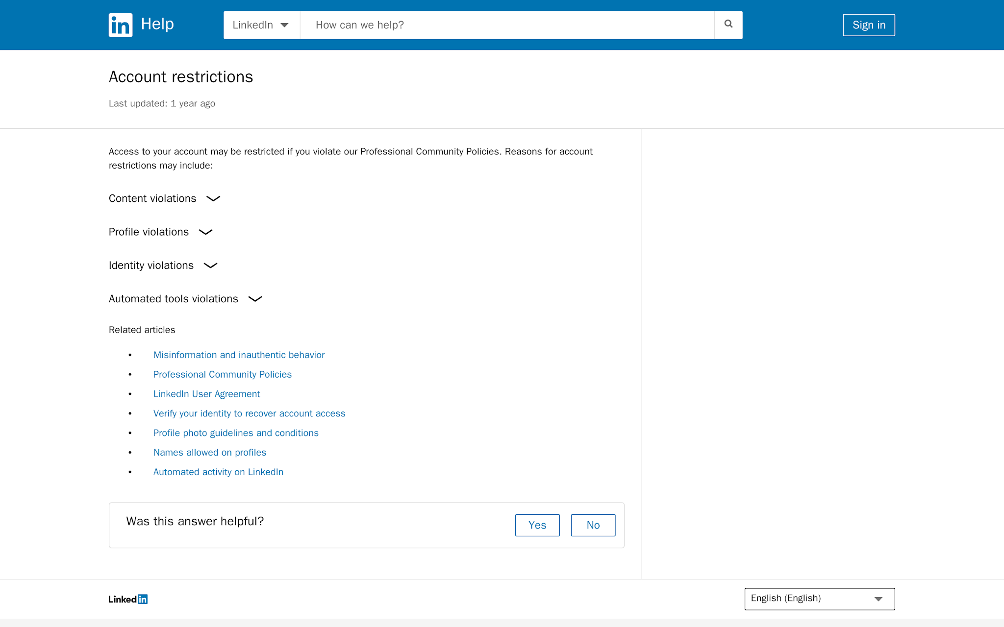 LinkedIn account restrictions guidance