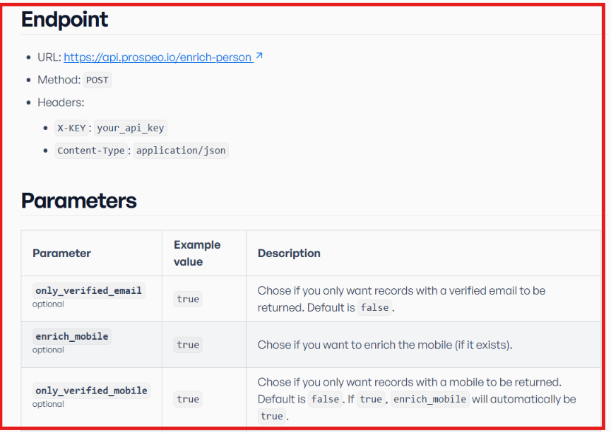 Prospeo API enriching endpoint