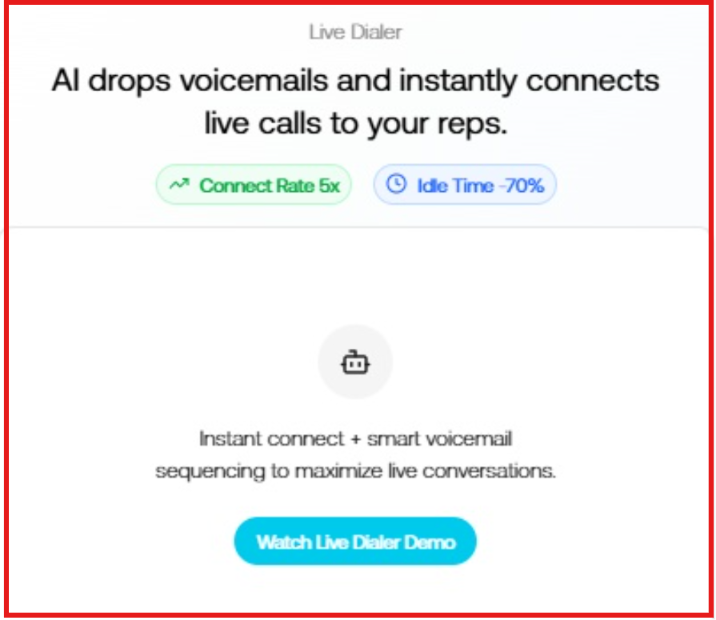 Graph8 Live Dialer showing AI voicemail drops and instant connection to live prospects.
