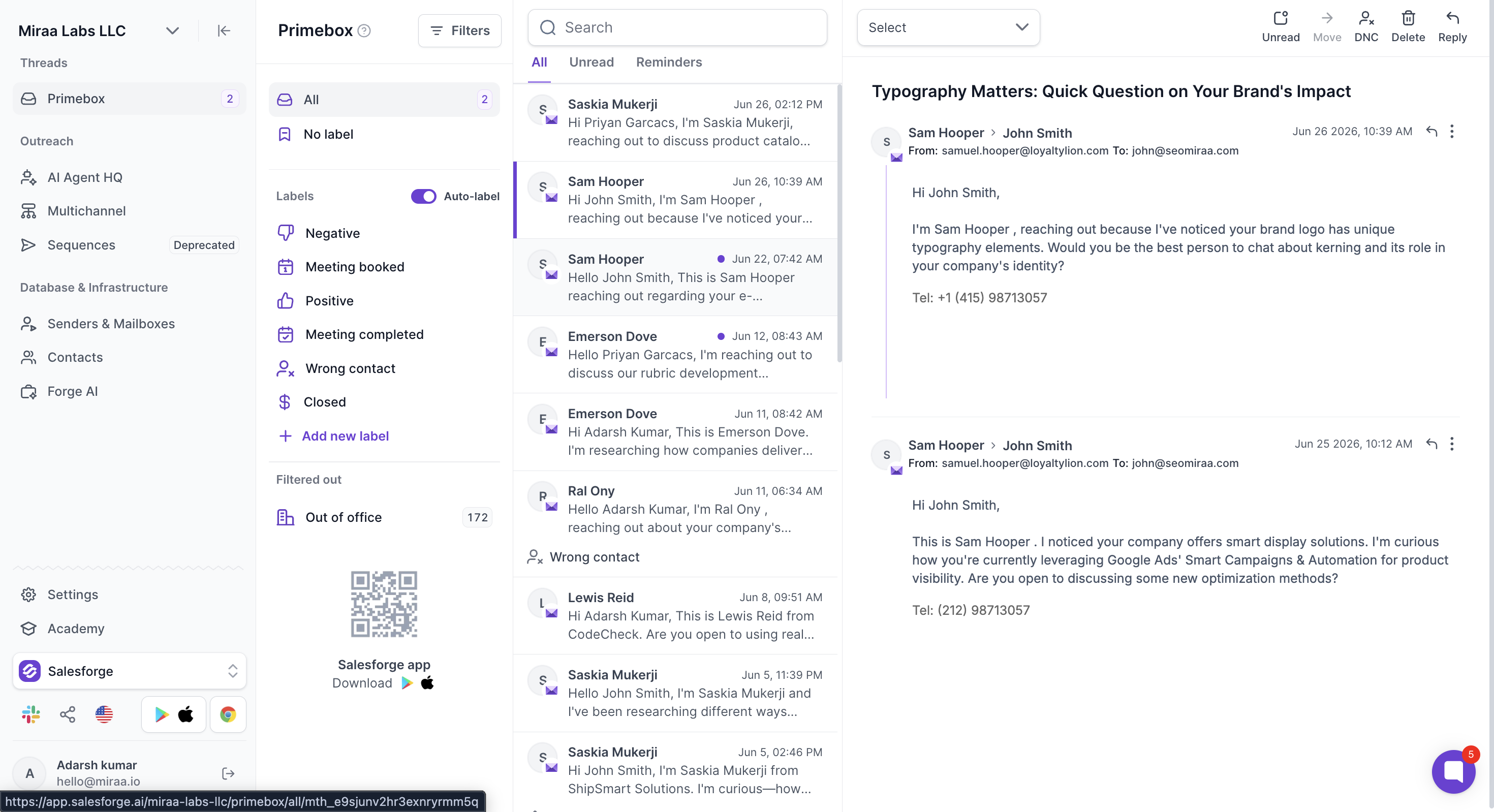 Salesforge cold email outreach campaign