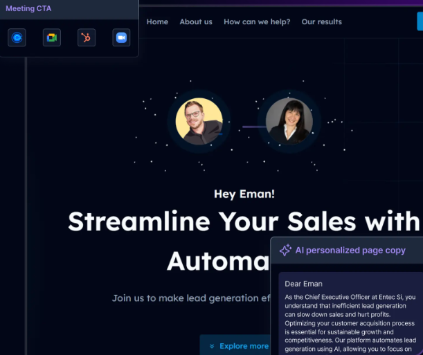 Personalized Landing Page in AnyBiz