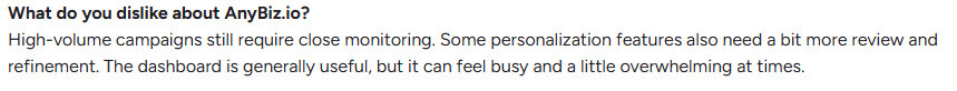 anybiz user review about basic personalization and require monitoring