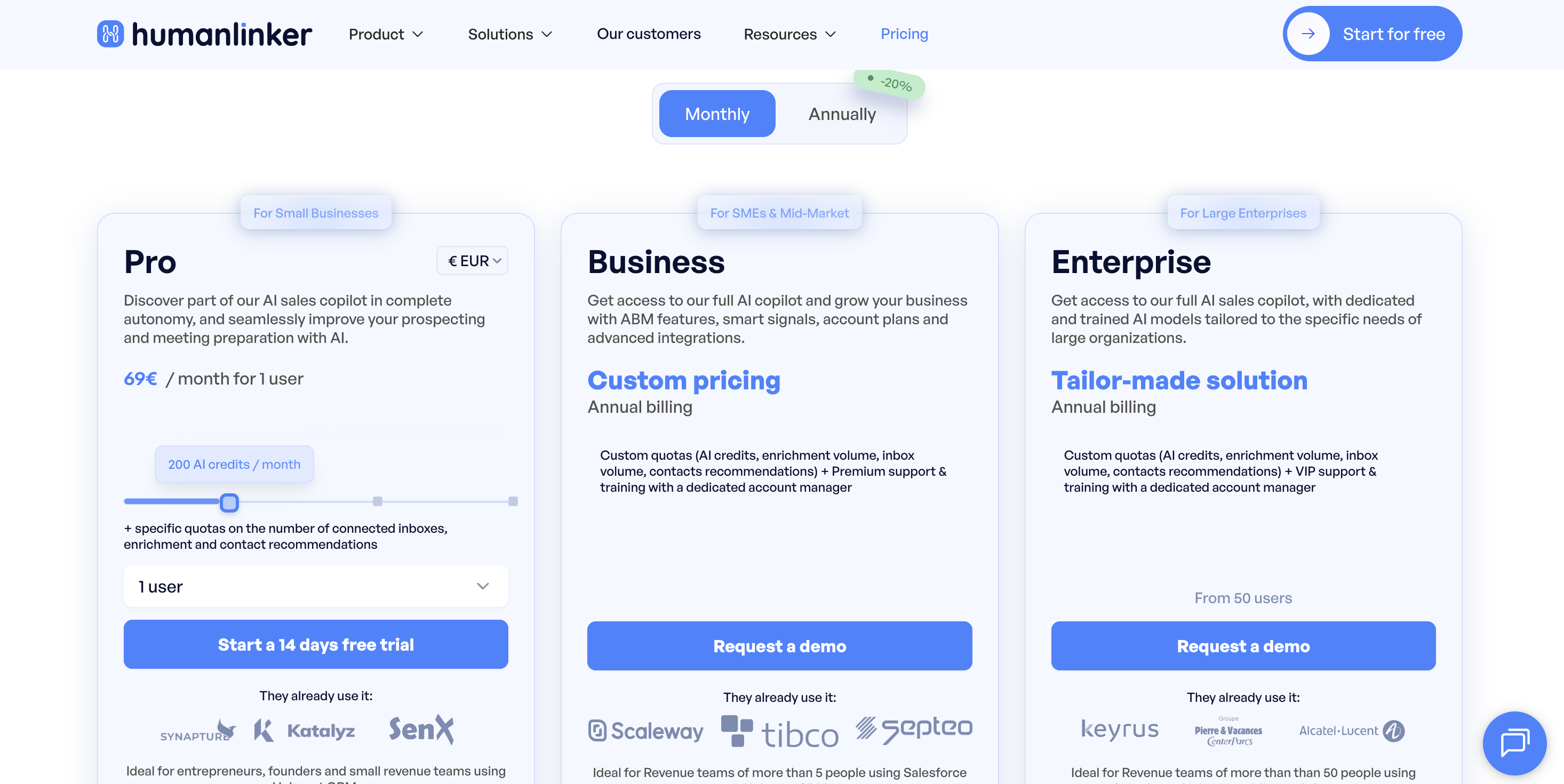 Humanlinker Pricing