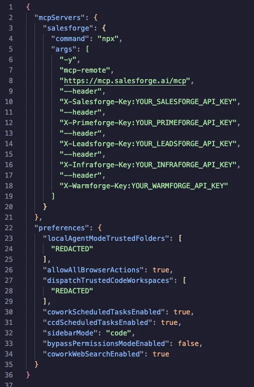 Configuring Claude Desktop to set up Forge MCP