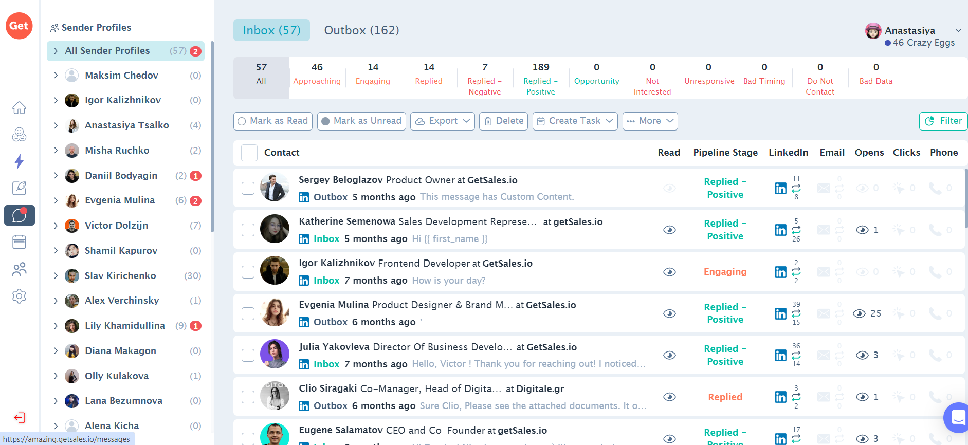 LinkedIn Activity in GetSales