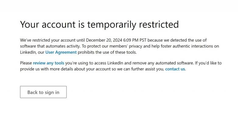 LinkedIn Account Temporarily Restricted