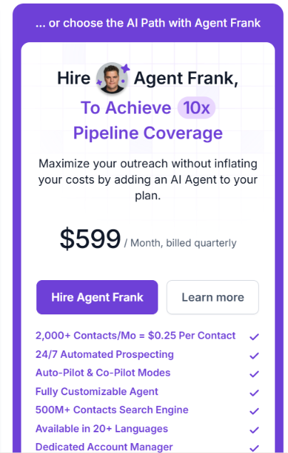Agent Frank pricing