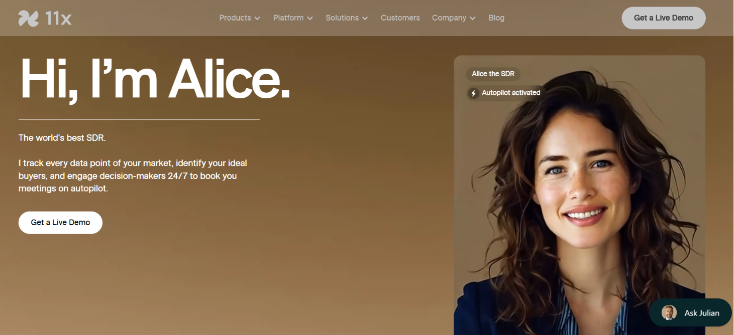 Alice by 11x.ai homepage