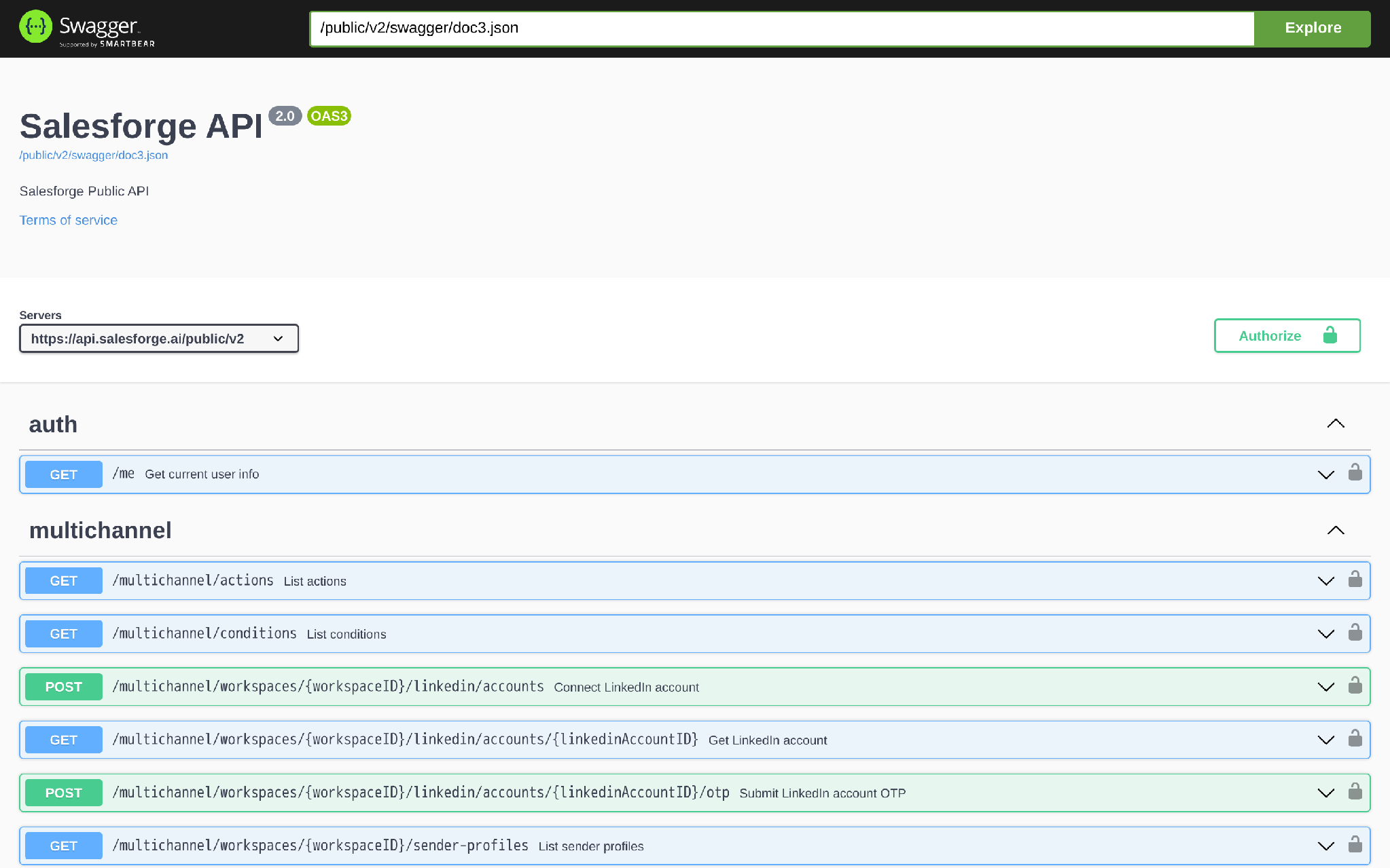 Salesforge API Swagger documentation