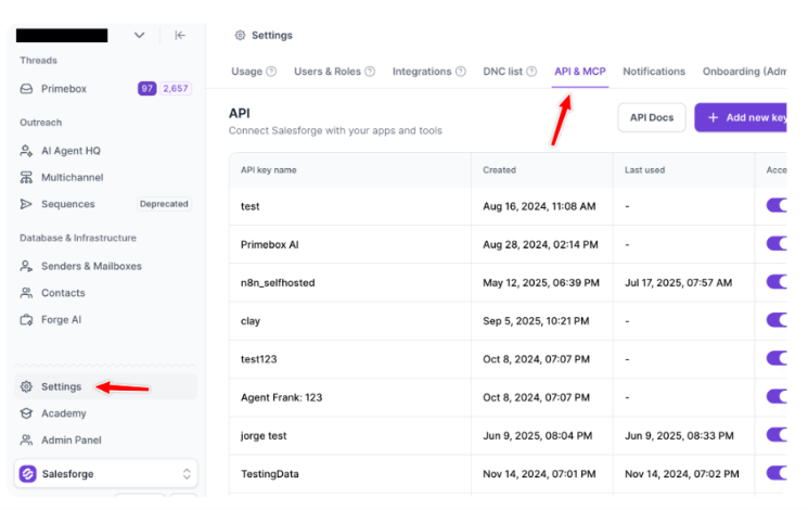Generate Salesforge API key
