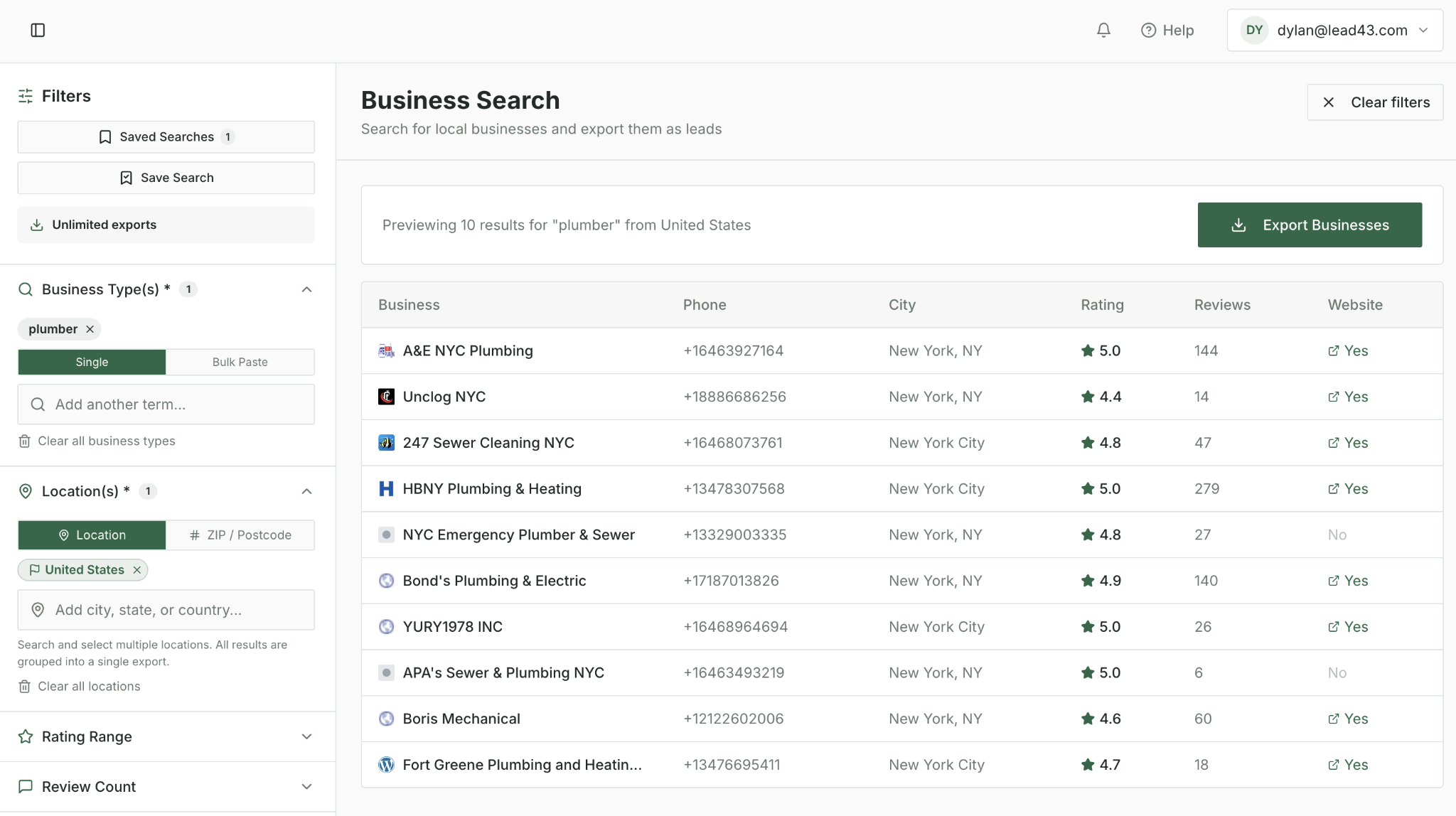 Search for local businesses on LocalPipe