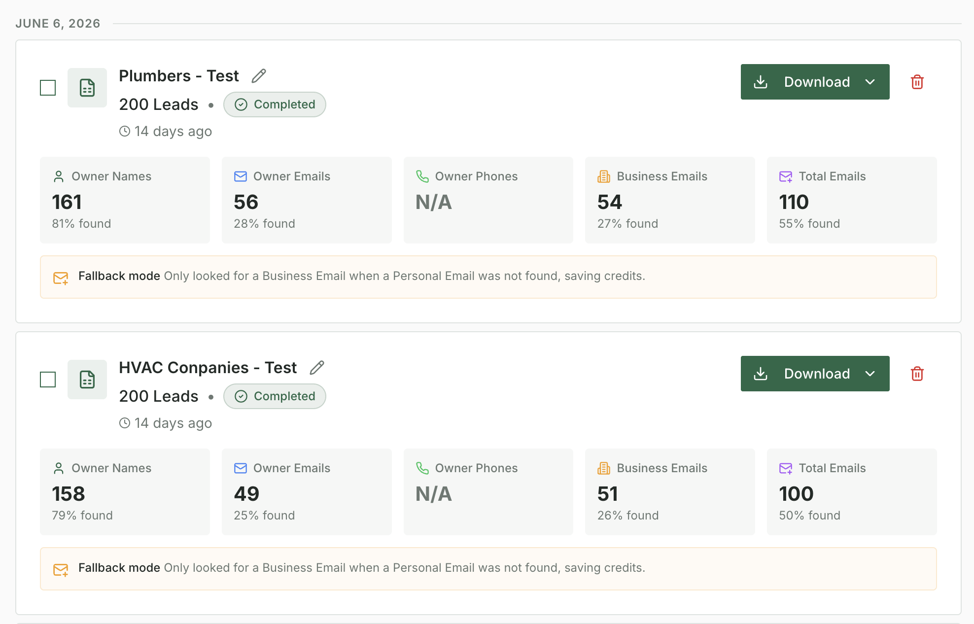 Download enriched leads on LocalPipe