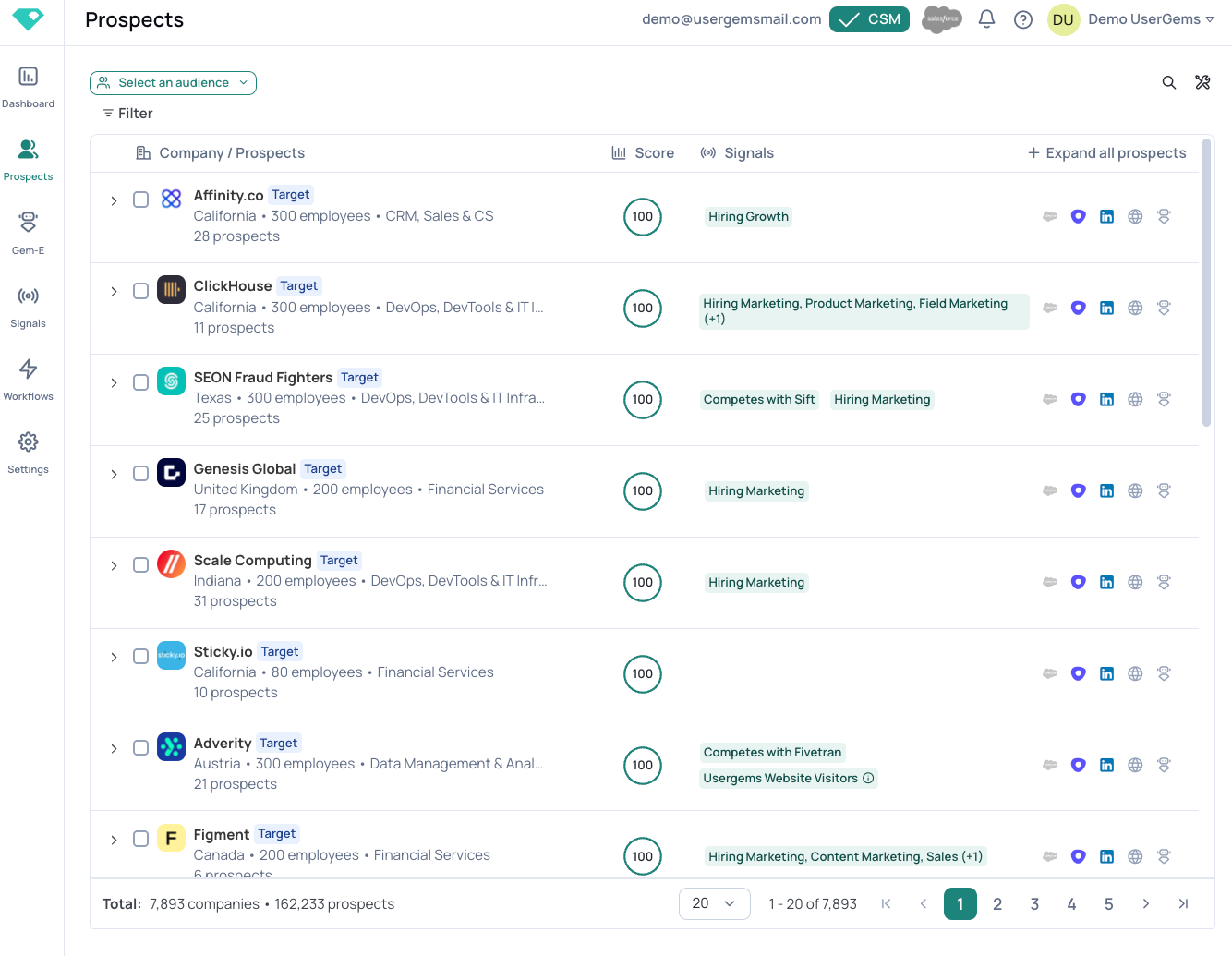 UserGems prospect audience filter view