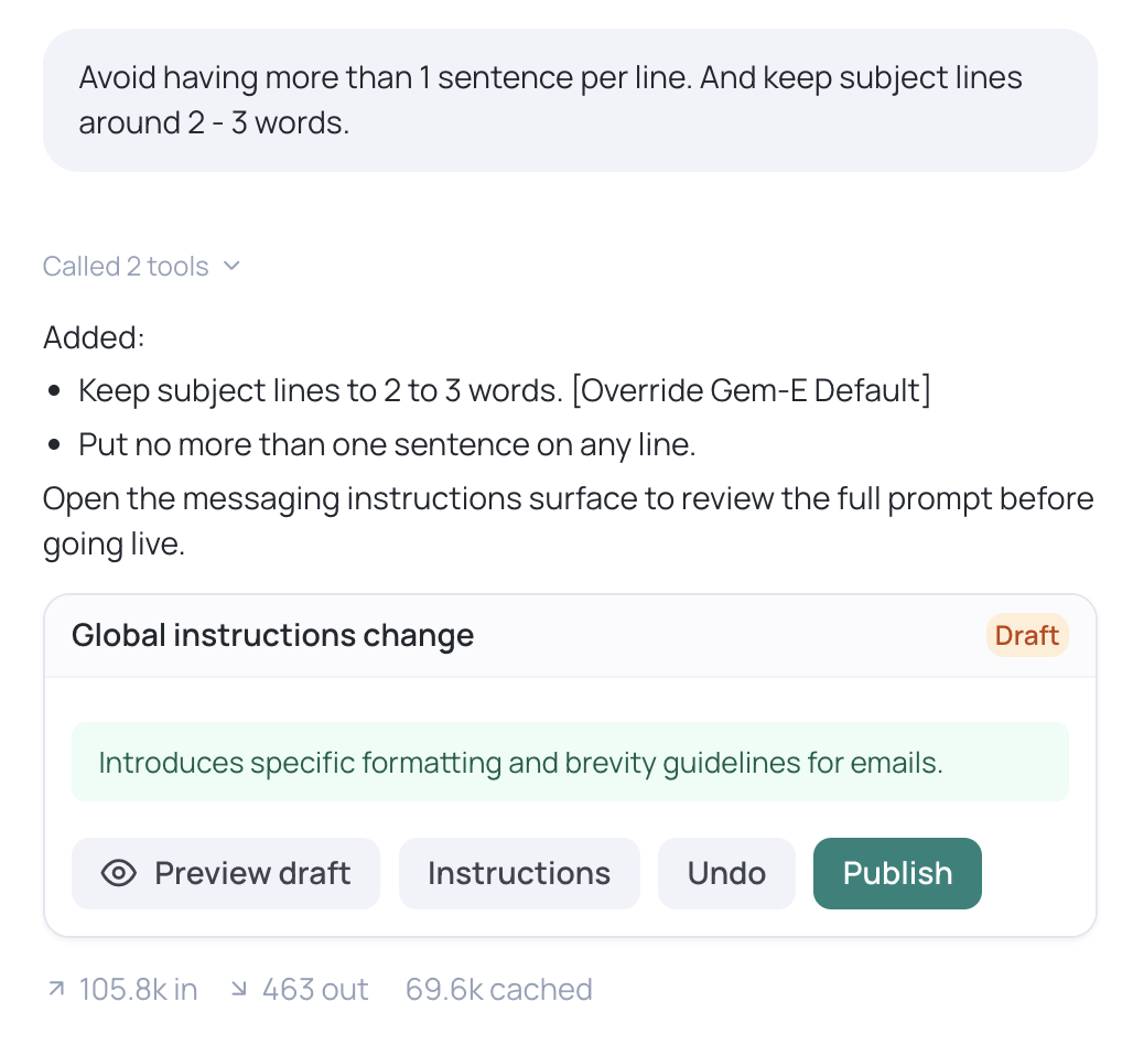 Gem-E company-level instruction chat