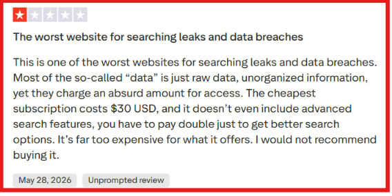 LinkedRadar user review about leaks and data breaches