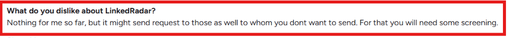 LinkedRadar user review about sending requests