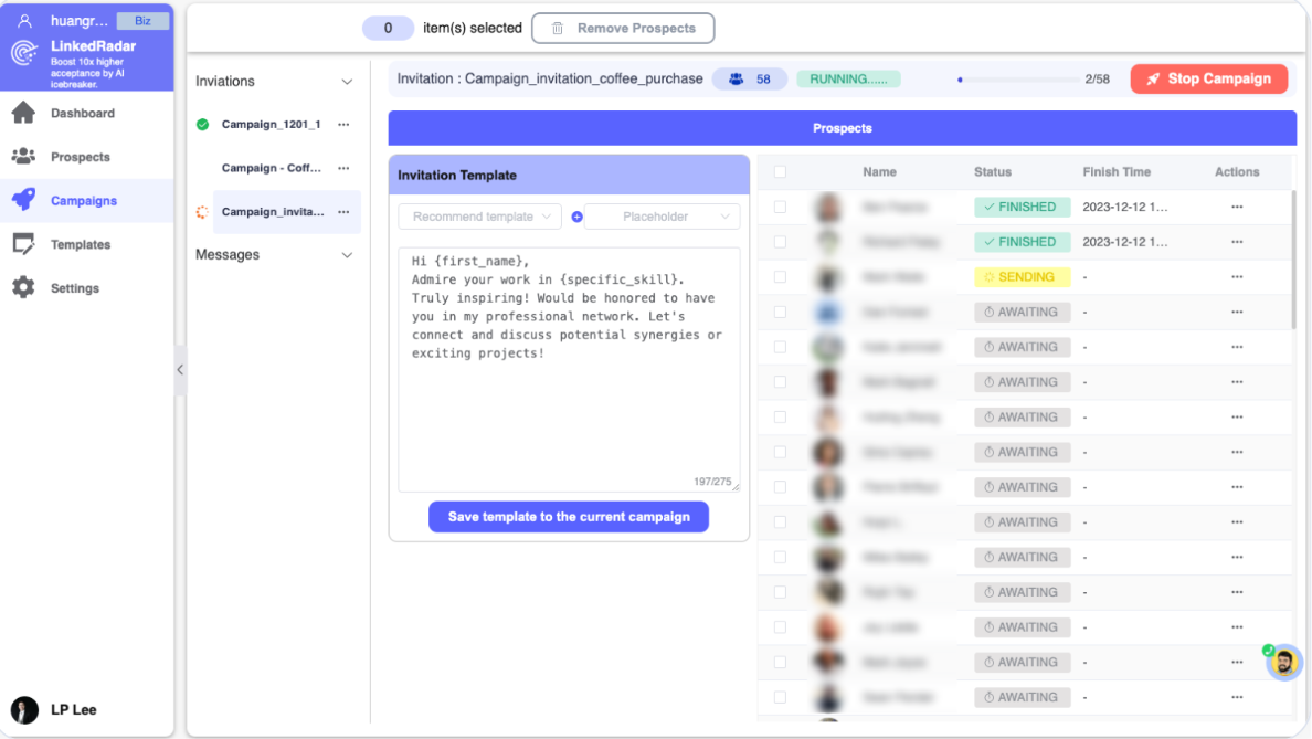 Automate connection requests on LinkedRadar