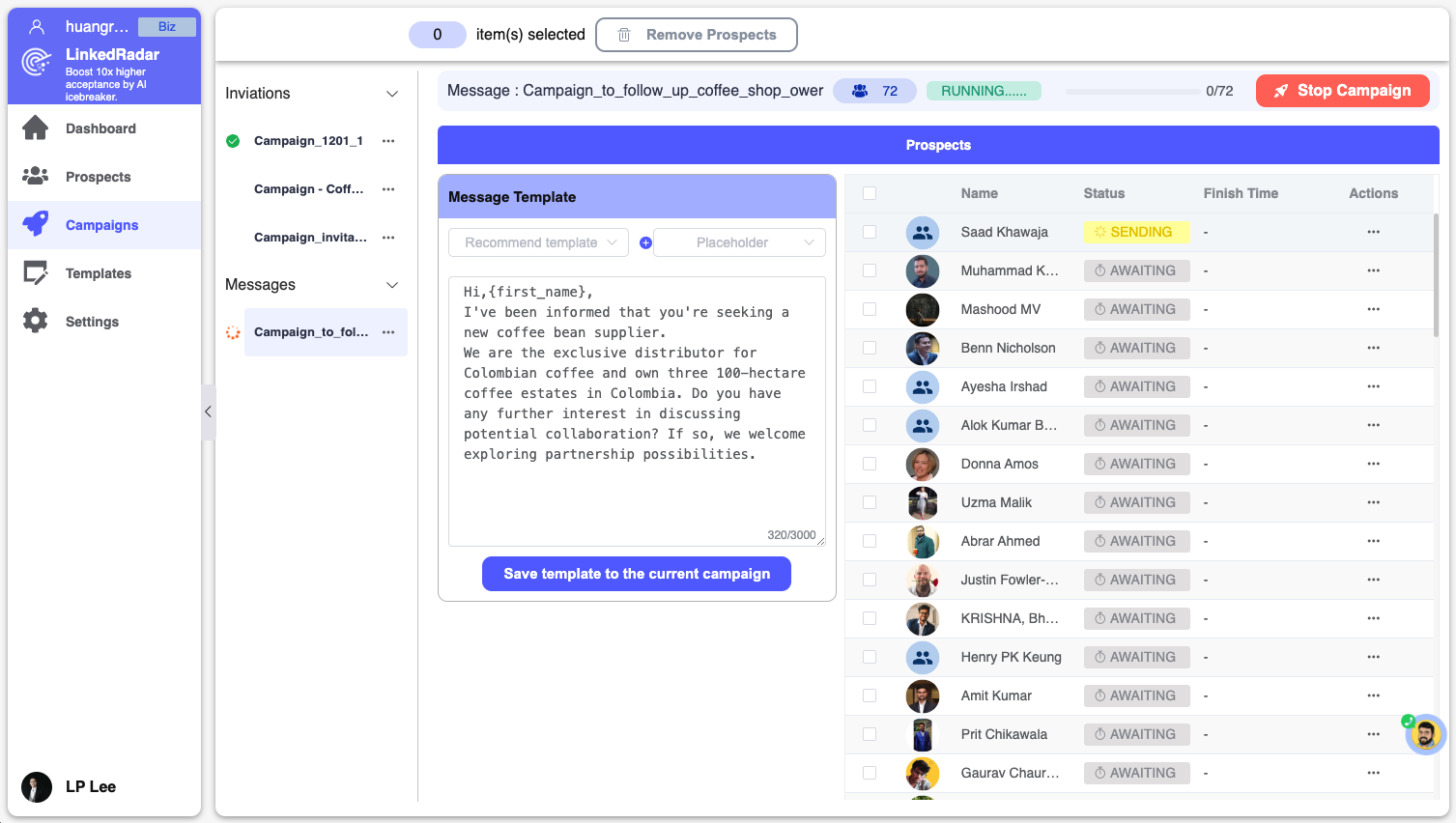Follow up with prospects on LinkedRadar