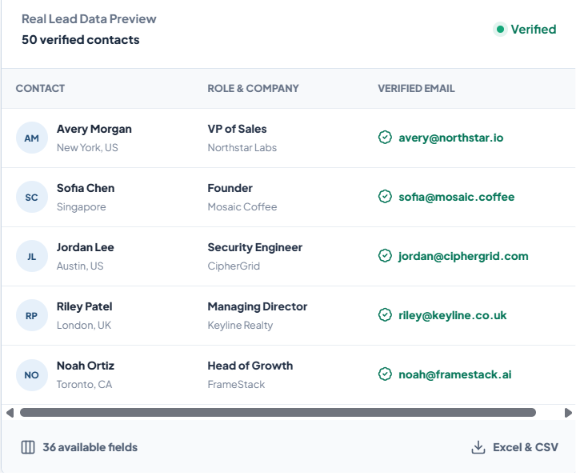 Lead data preview by LinkedRadar’s email finder