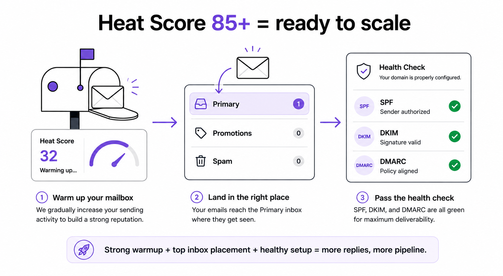 strong warmup + top inbox placement + healthy setup = more replies, more pipeline.