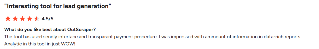 Outscraper G2 review about user-friendly interface