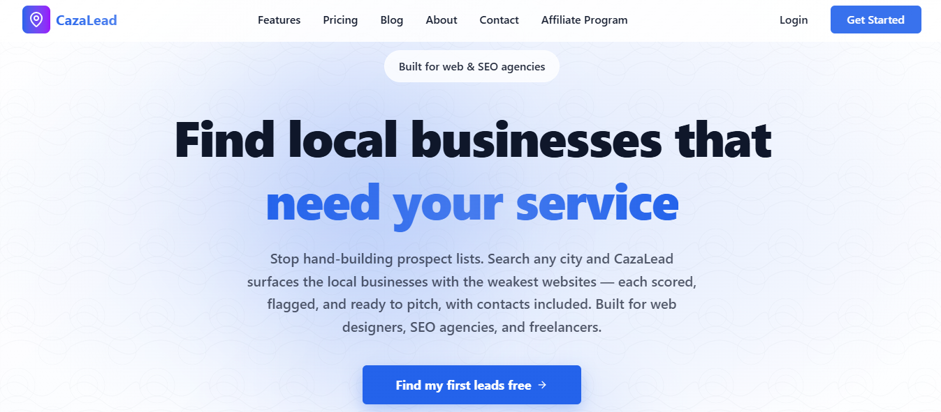 CazaLead homepage