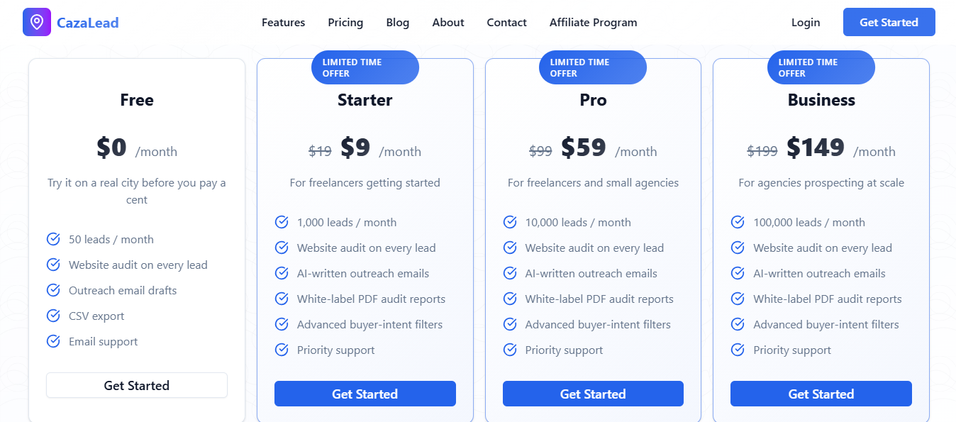 CazaLead Pricing