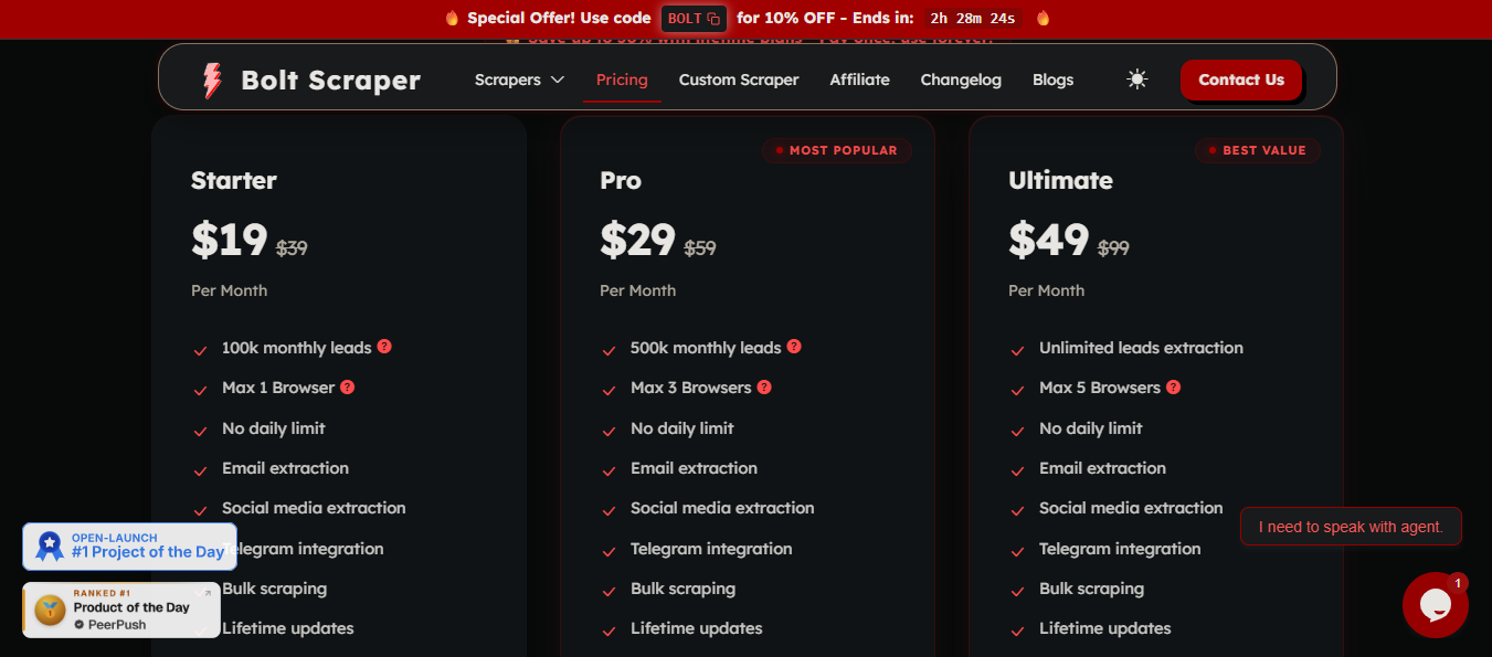 Bolt Scraper Pricing