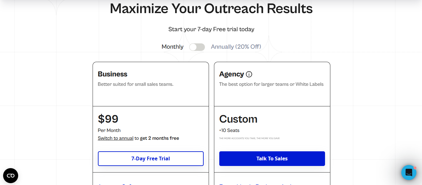 Expandi pricing page