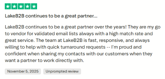 LakeB2B trustpilot review about support