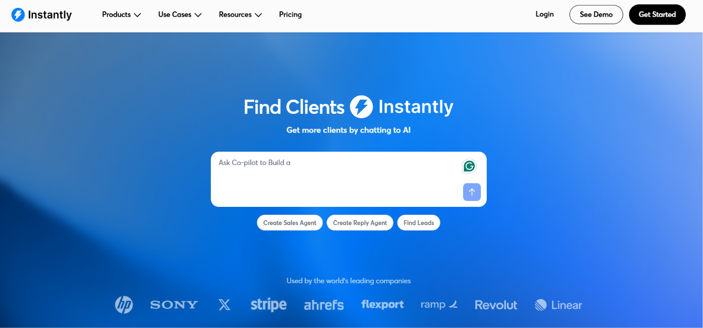 Instantly homepage