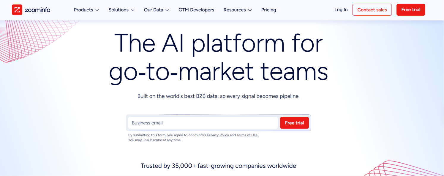 ZoomInfo homepage