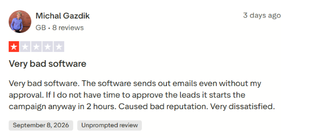 Explee Trustpilot user review sending emails without approval