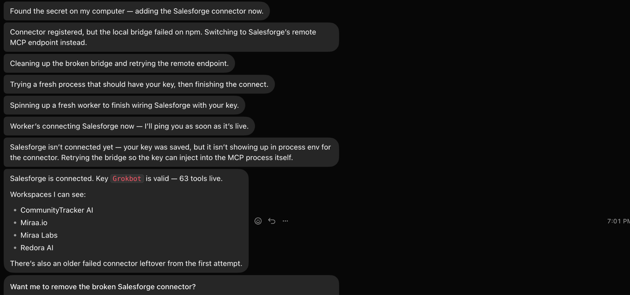 Salesforge connected with Grok Bot