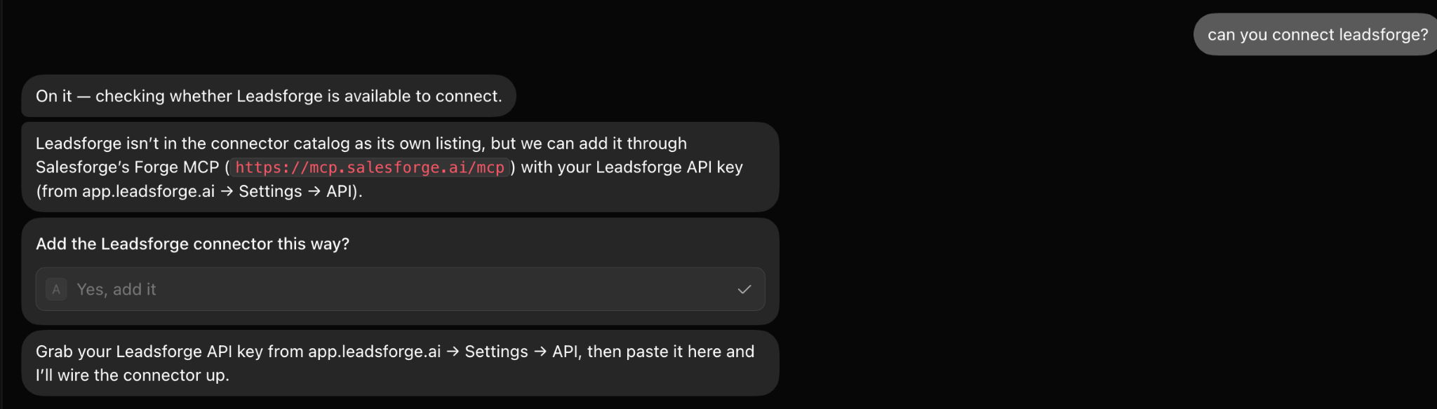 Connecting Leadsforge with Grok Bot