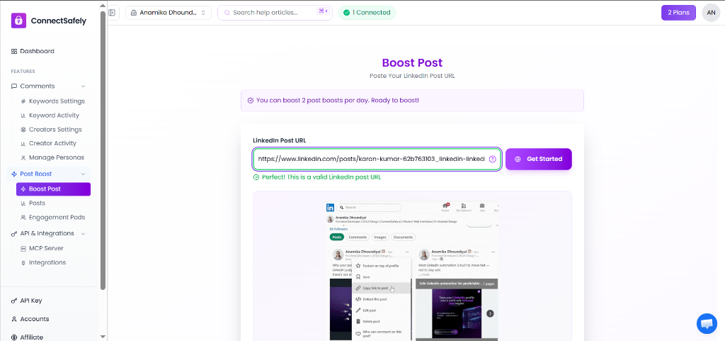 Post Boosting in ConnectSafely