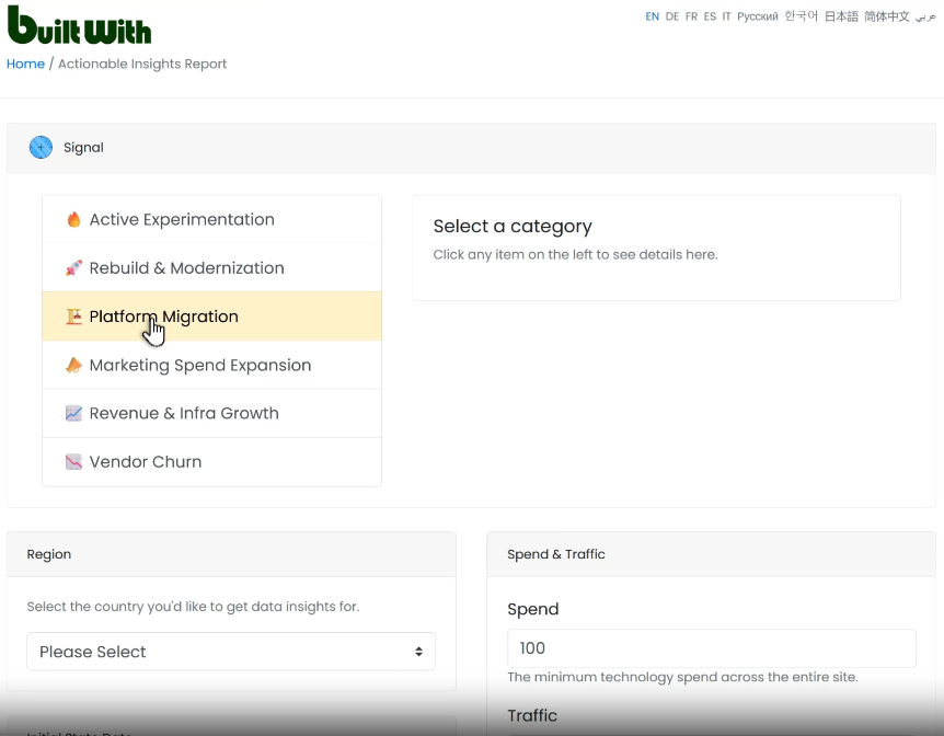 Actionable Insights setup in BuiltWith.