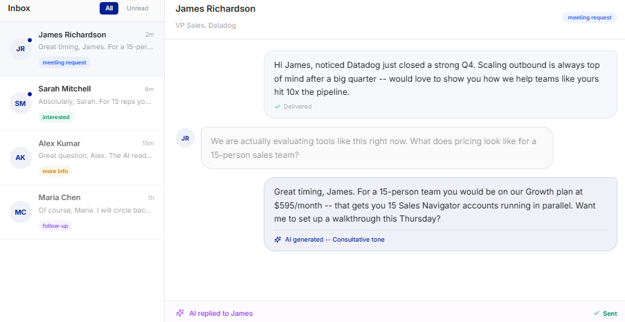 live inbox in InMailer AI.