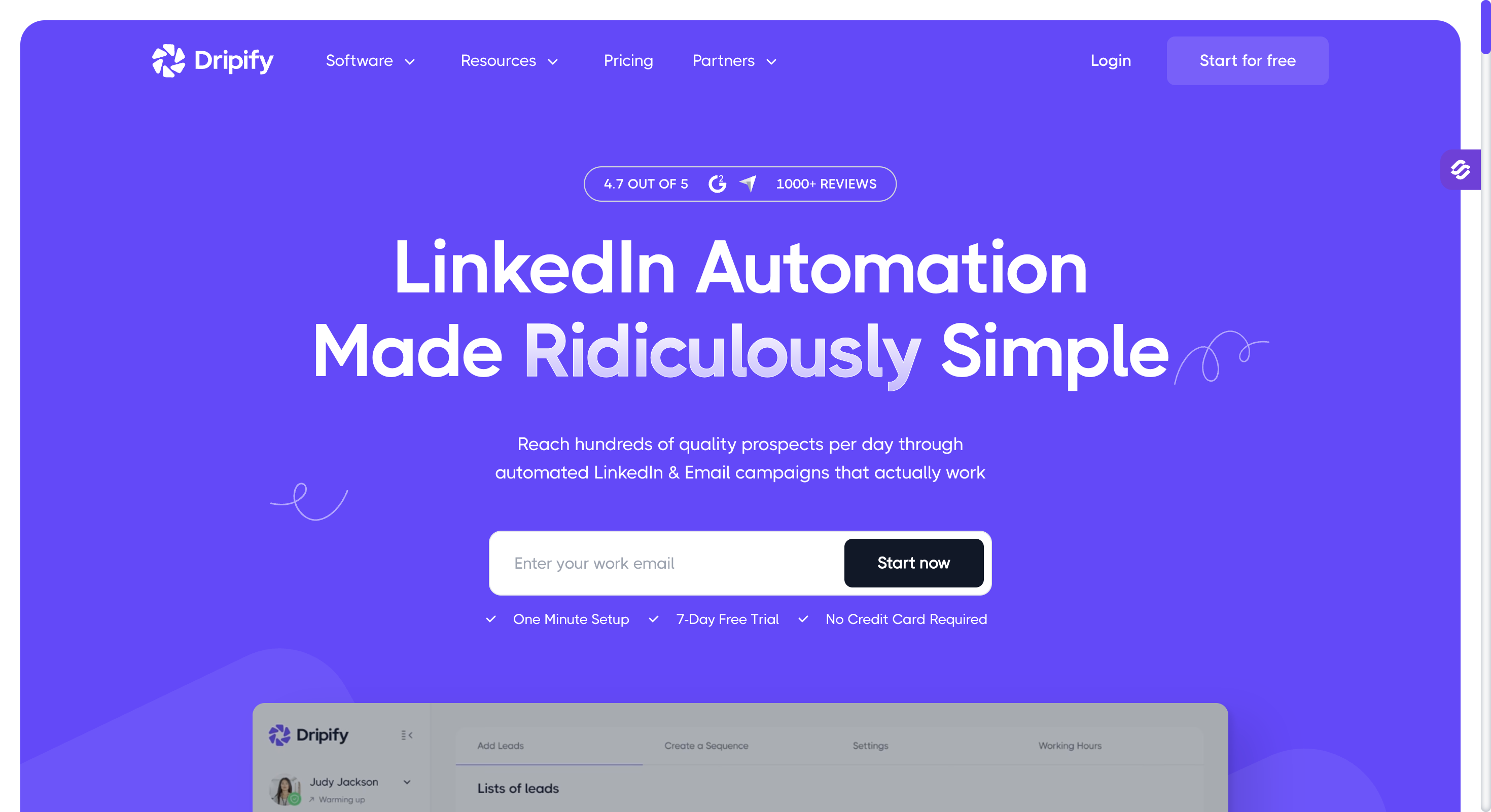 Página inicial da Dripify, ferramenta de automação de campanhas no LinkedIn e por e-mail