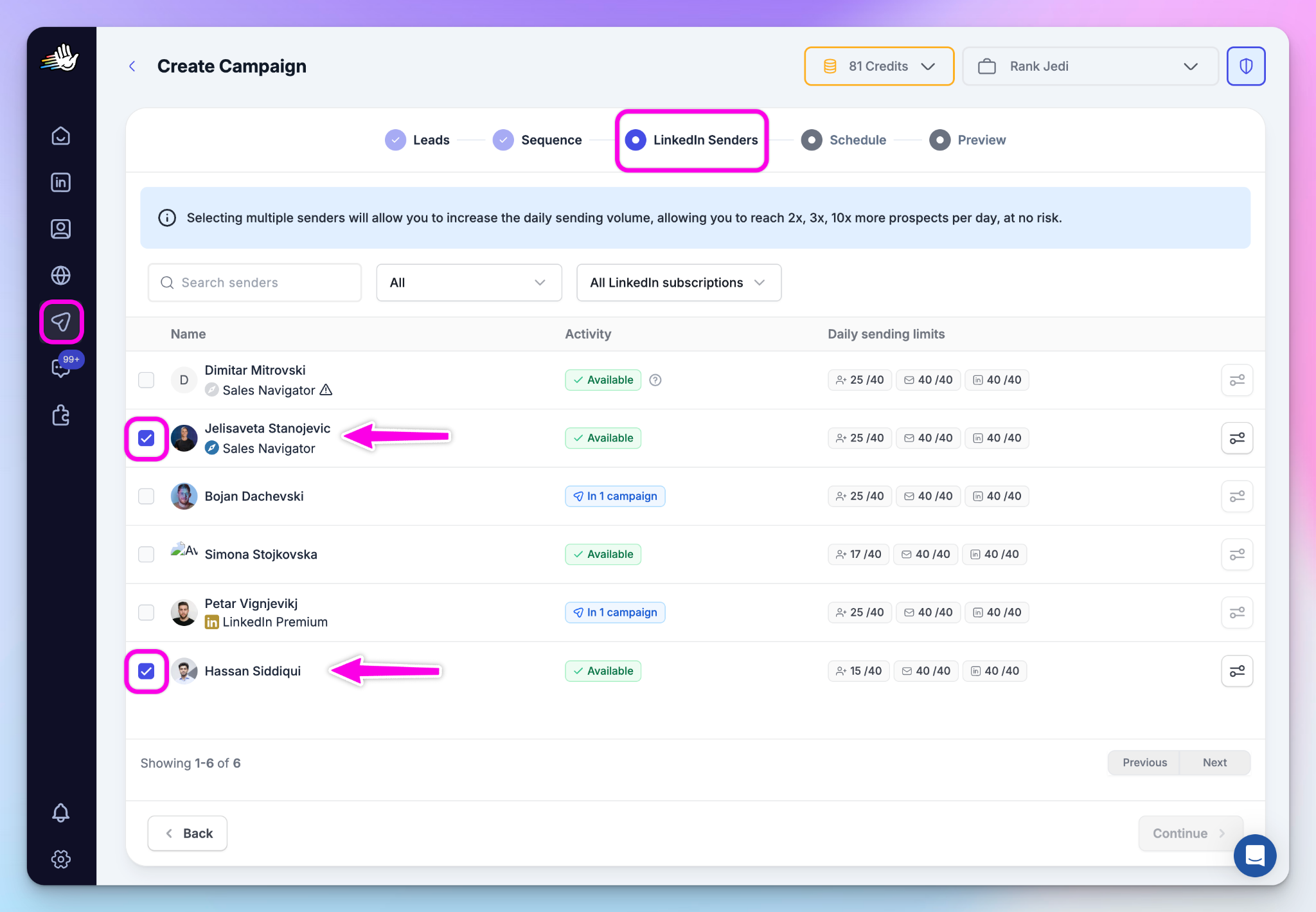 Set up multiple senders in one campaign on HeyReach